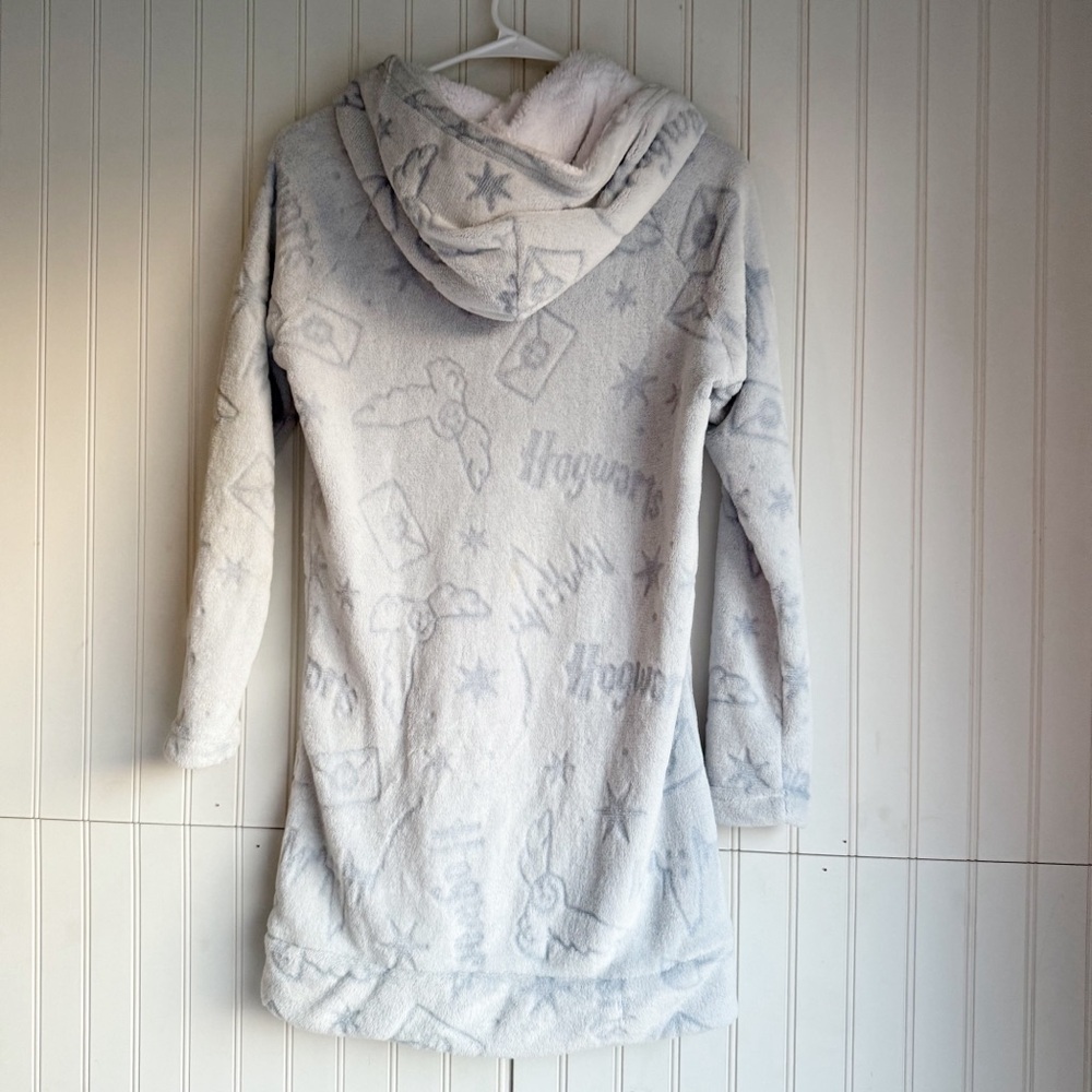 Wizarding World Of Harry Potter Size S Blue Gray Cozy Fleece Hooded Nightgown - Picture 7 of 7